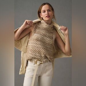 Anthropologie Pilcro Brown Mockneck Sweater Tank Top Knit Yarn Lightweight XS